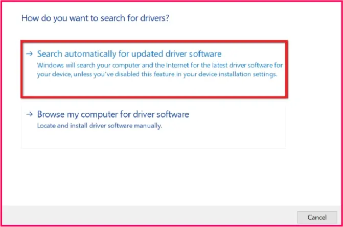Choose search automatically for drivers while updating through Device Manager