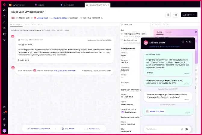 Chat feature in SuperOps PSA