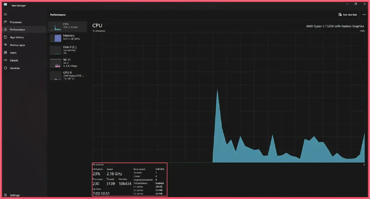 Check virtualization status via Task Manager