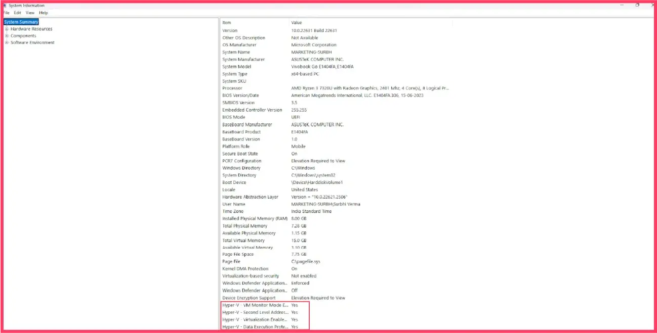 Check virtualization status via System Information App