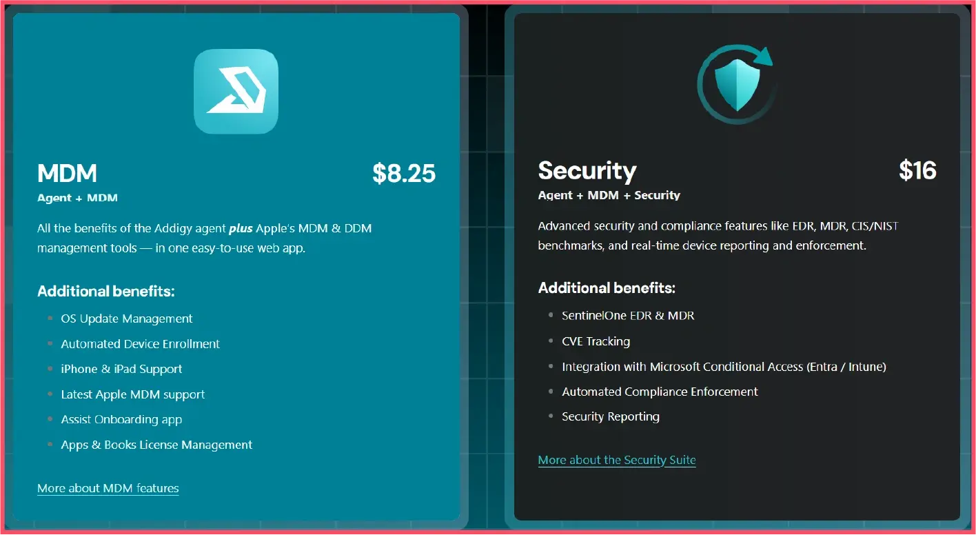 Addigy pricing information from the official website