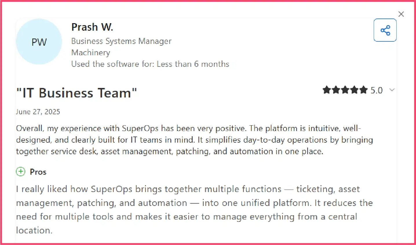 Review for superops from IT business team