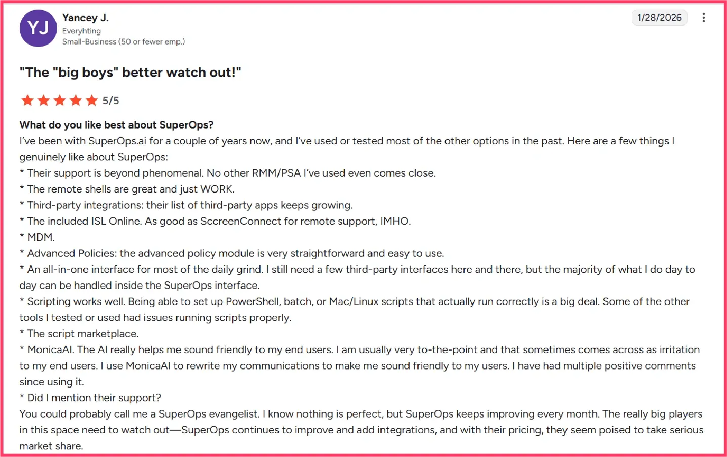 Superops customer review