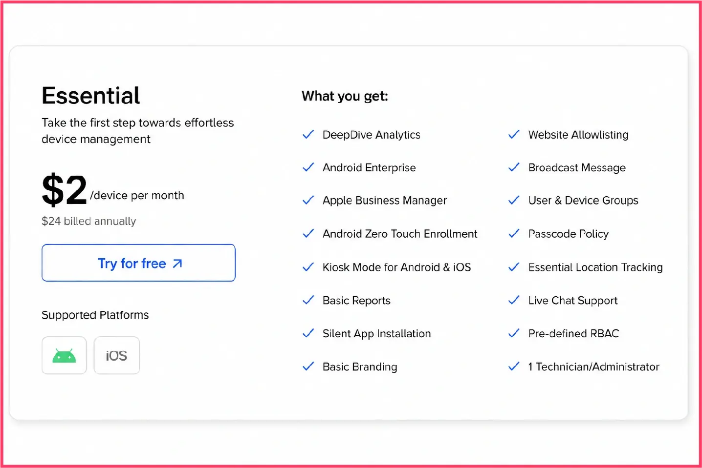 Essentials plan in Scalefusion