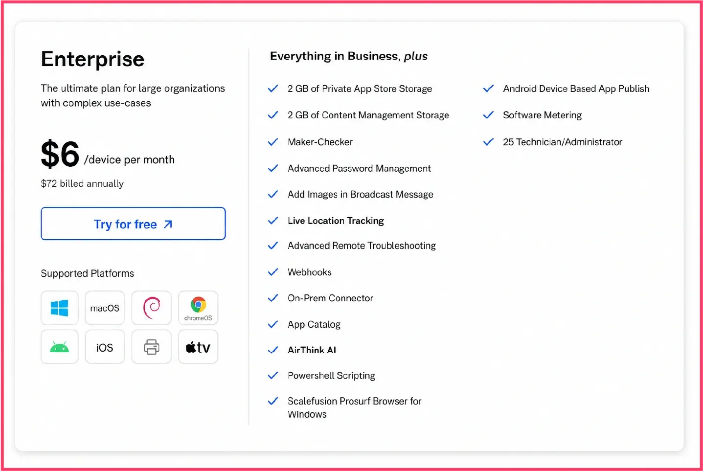Enterprise plan in Scalefusion