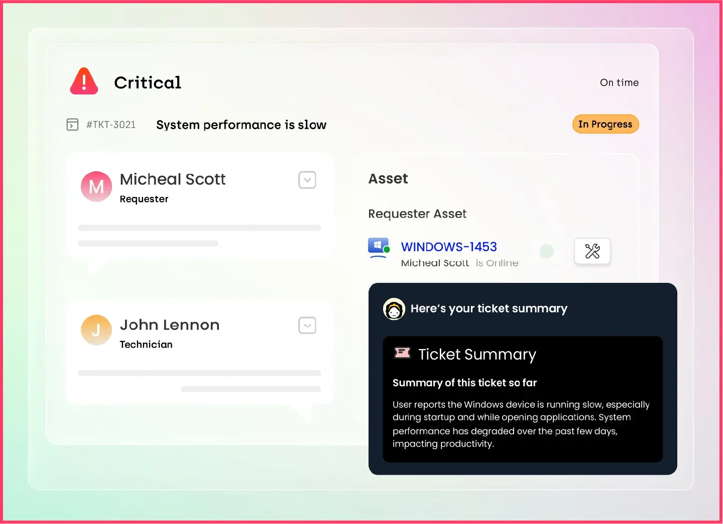 Service desk showing unified ticket context