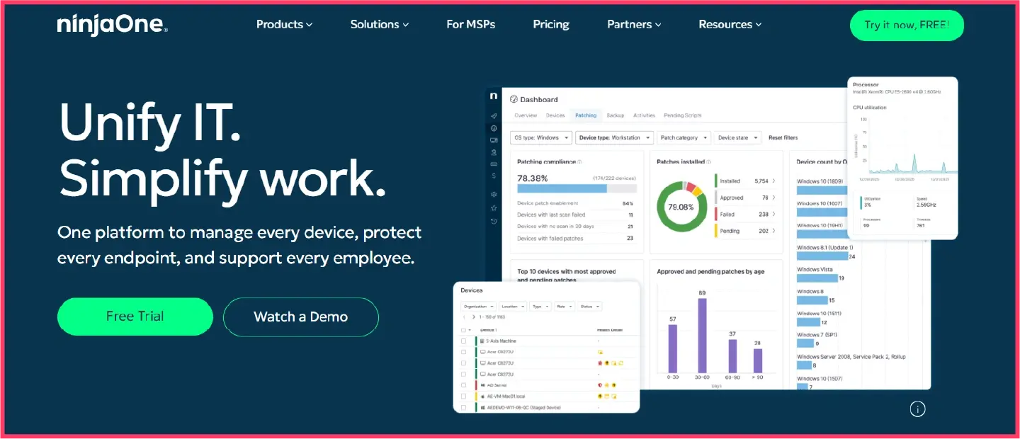 NinjaOne is used for device monitoring and remote access management