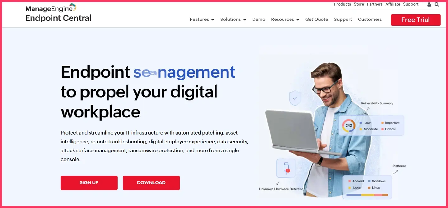 ManageEngine Endpoint Central offers patch management, remote access and compliance reporting