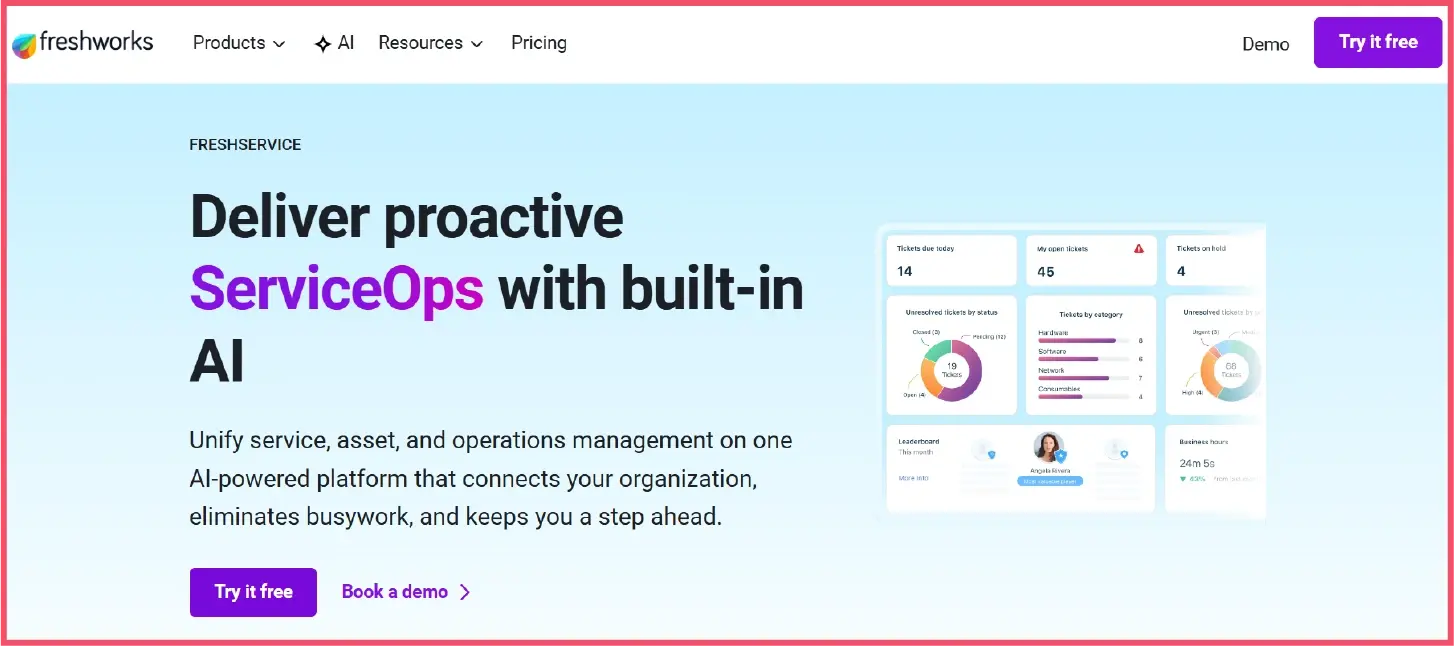 Freshservice ITSM platform ManageEngine alternative with modern service