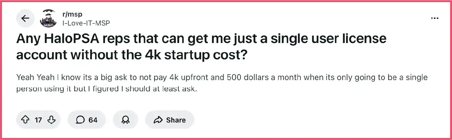 HaloPSA additional costs