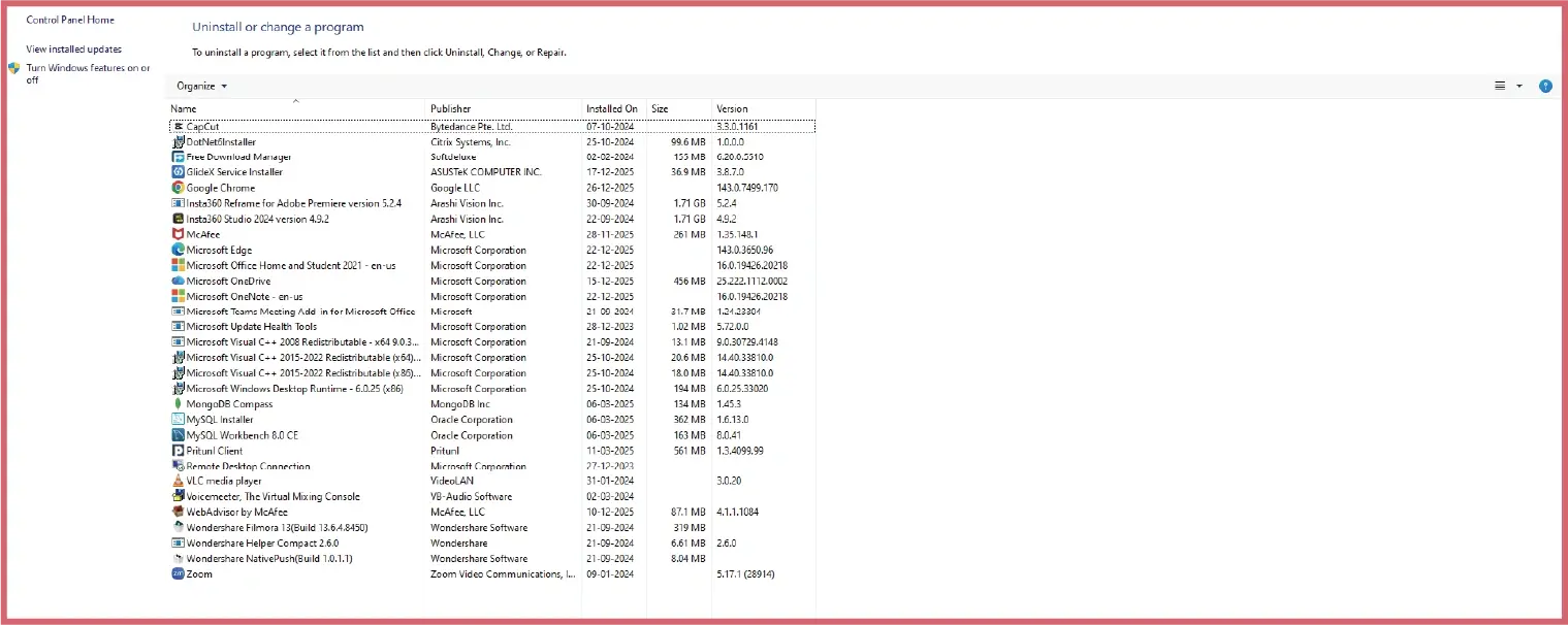 Reinstall the application causing the error