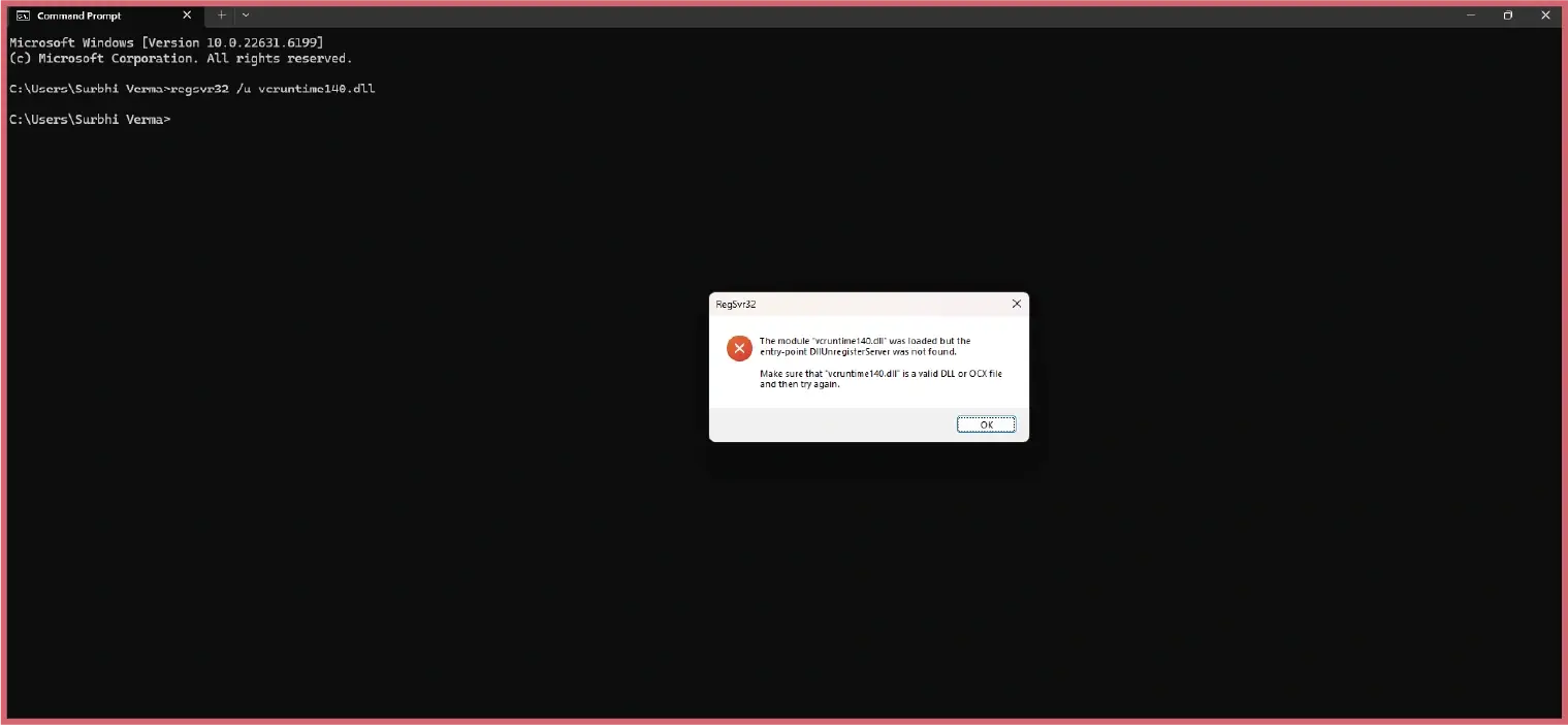 Reregister the vcruntime140.dll file