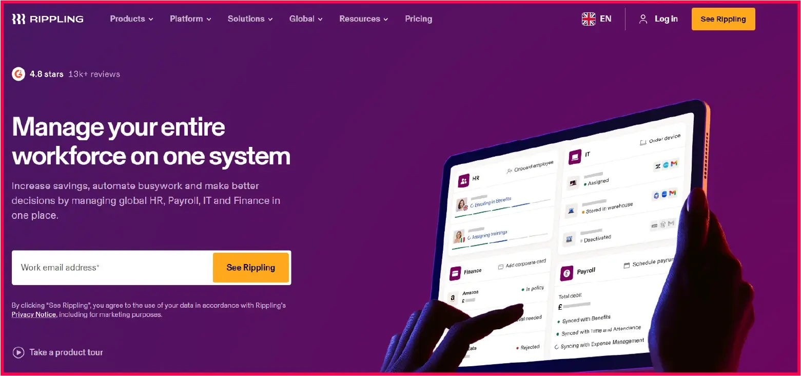Rippling workforce management platform connecting HR and IT