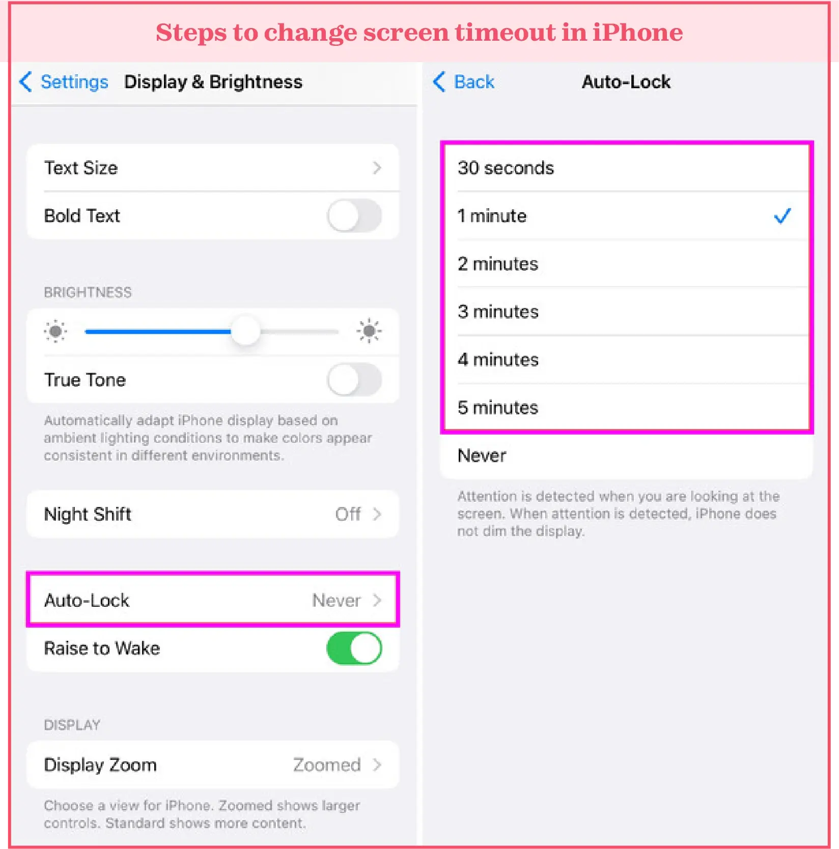 Change screen time out in iPhone