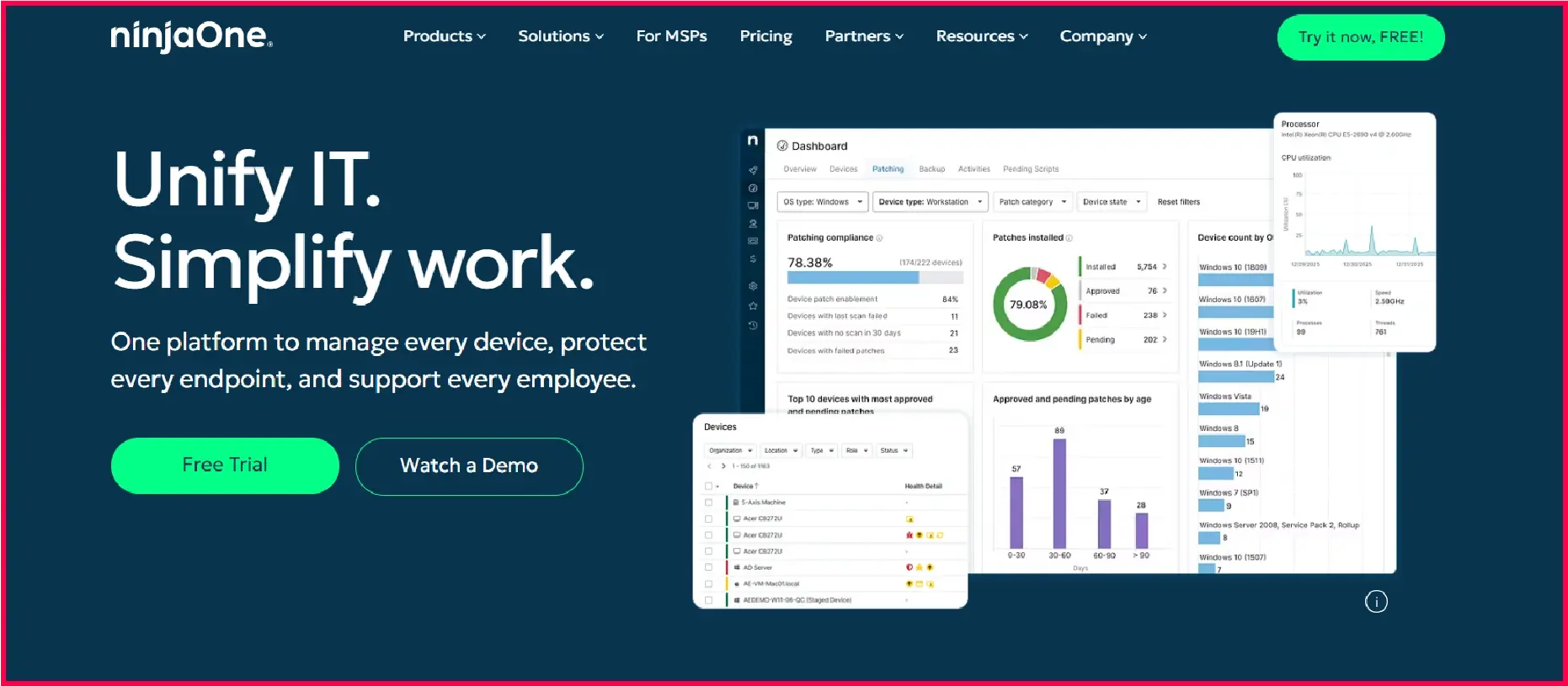 NinjaOne is used for patch management, device monitoring and remote access management.