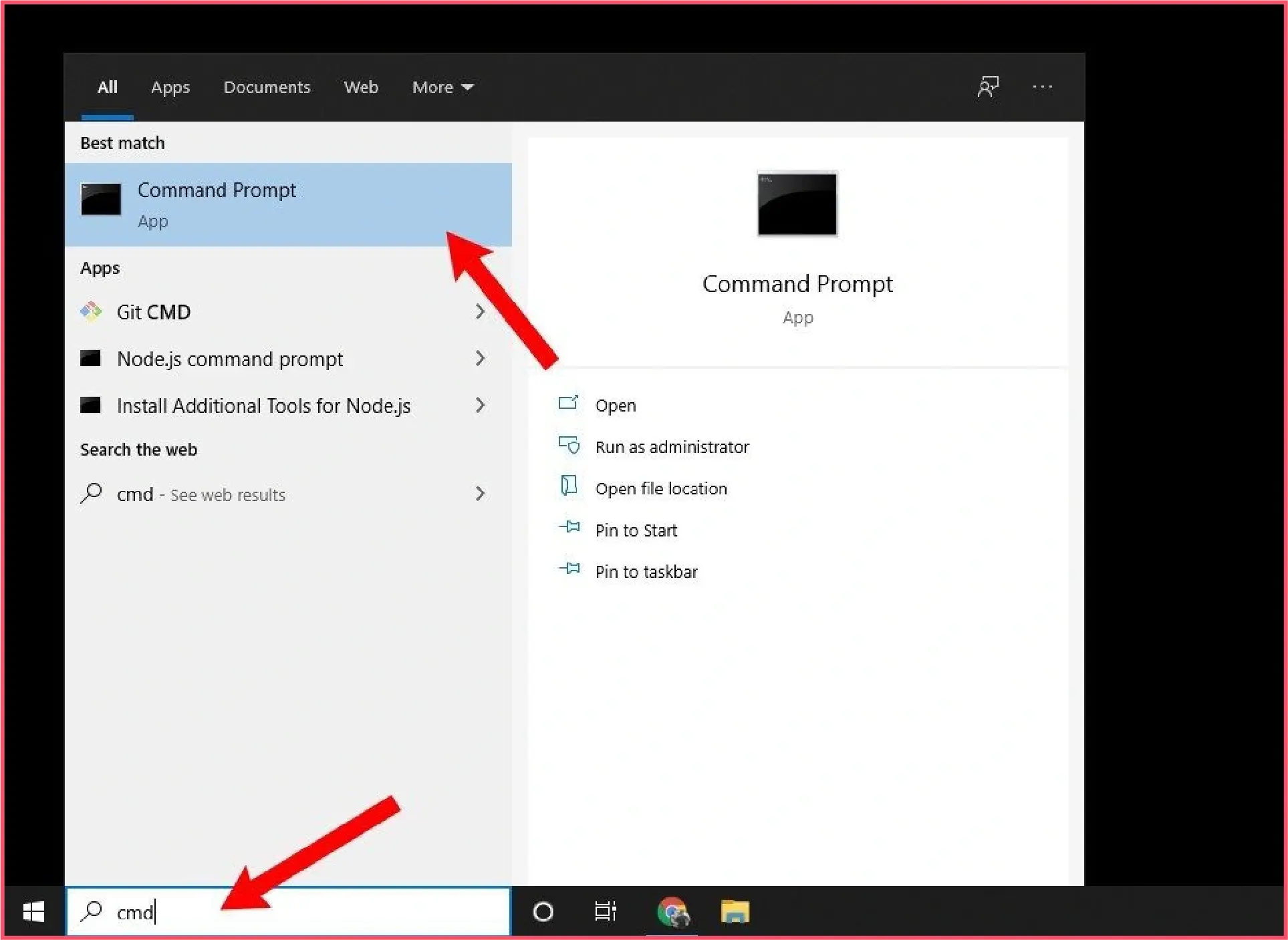 Open Command Prompt using the search menu