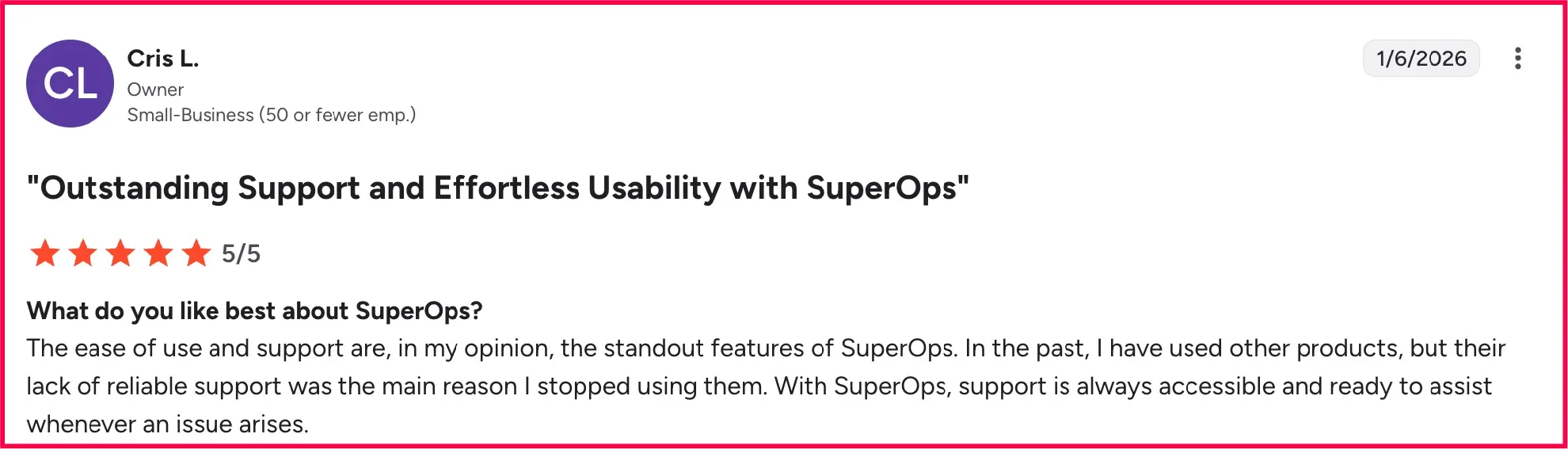 SuperOps review on G2