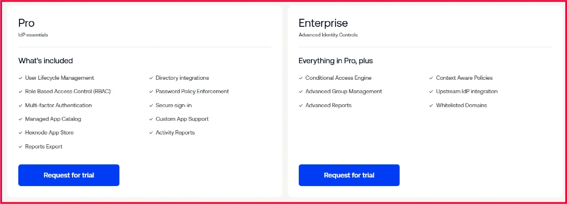 Hexnode IDP requires a customer quote