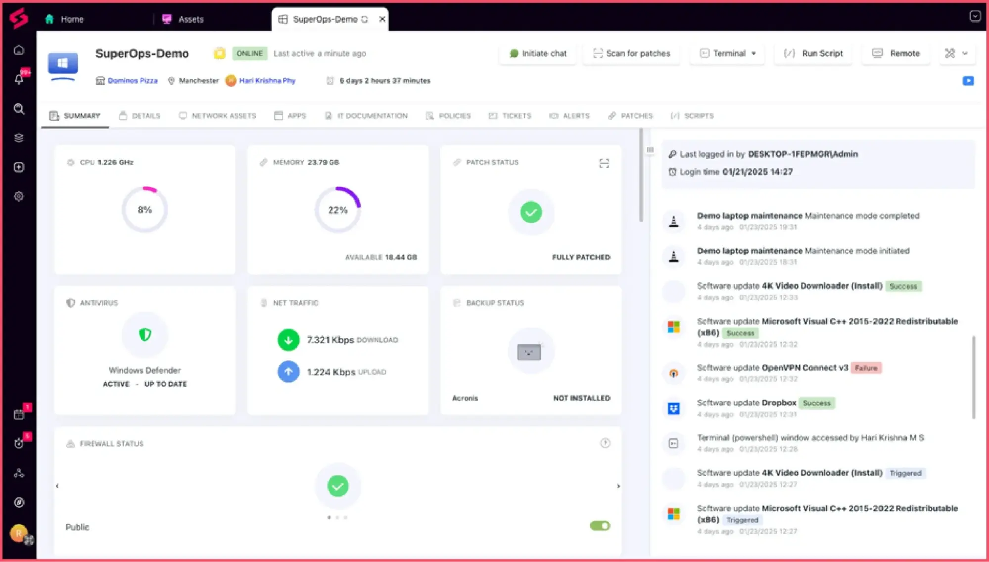SuperOps dashboard