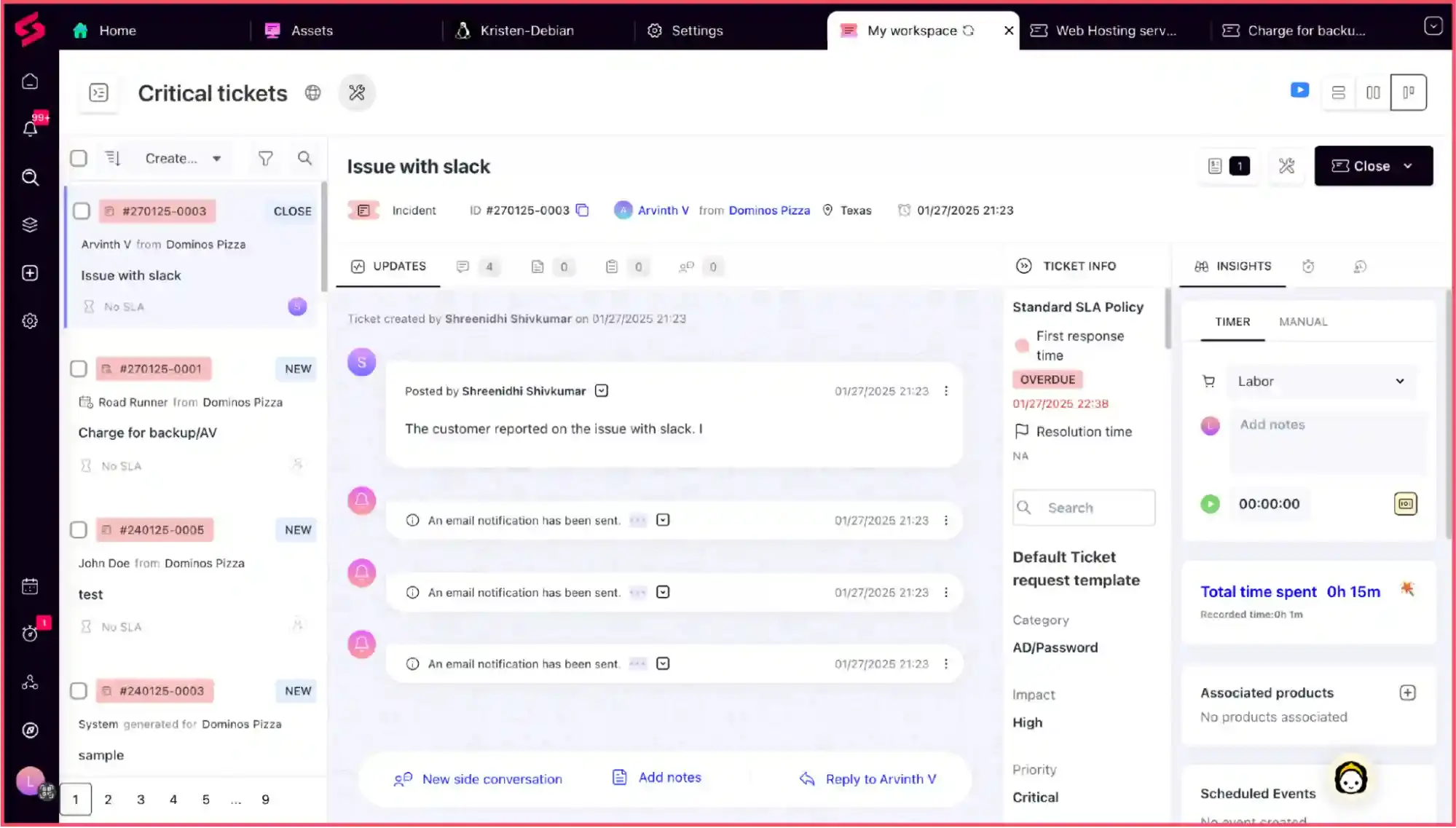 SuperOps service desk interface