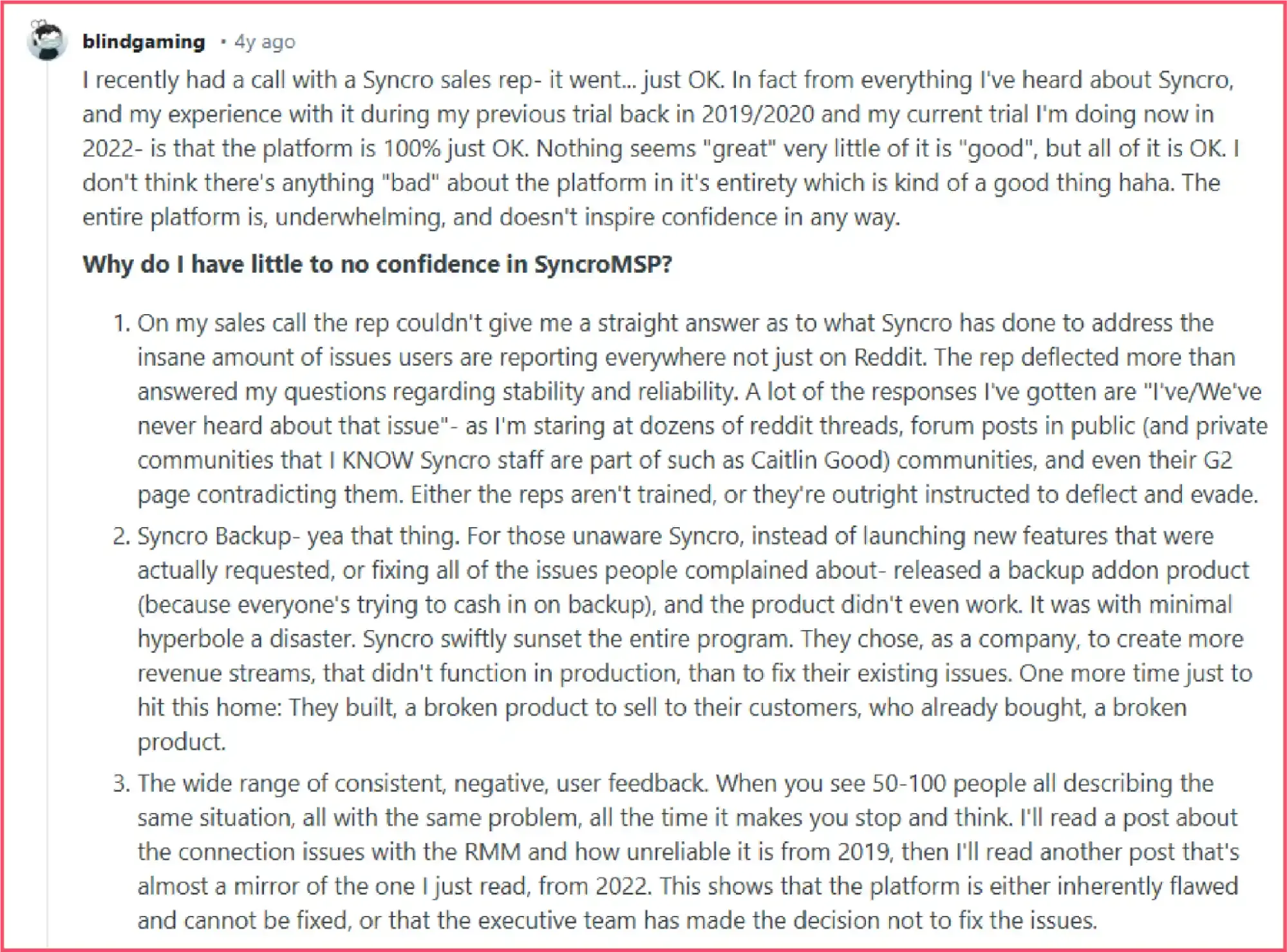 Reddit review for SyncroMSP