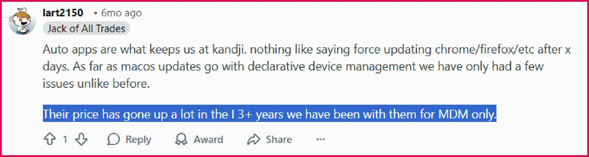 Customer feedback about Kandji pricing opacity