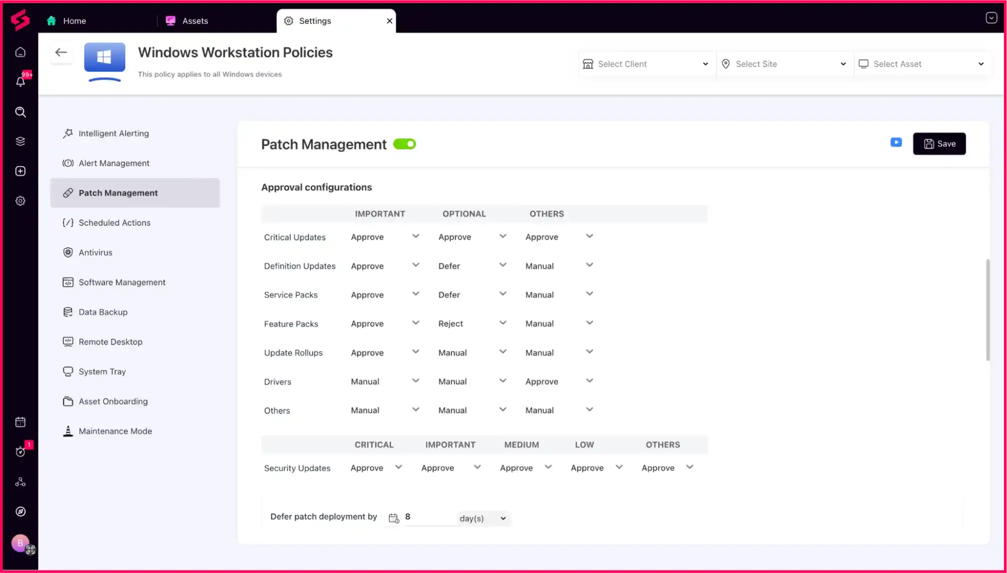 Patch management in SuperOps