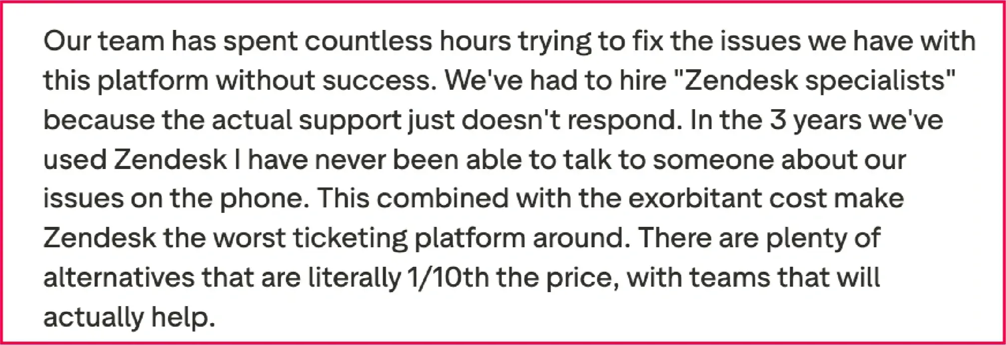 Trustpilot review of Zendesk’s support