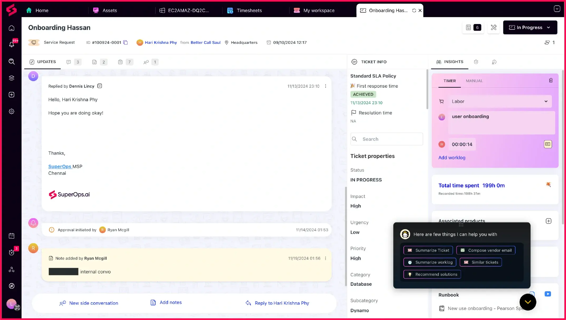 SuperOps service desk interface