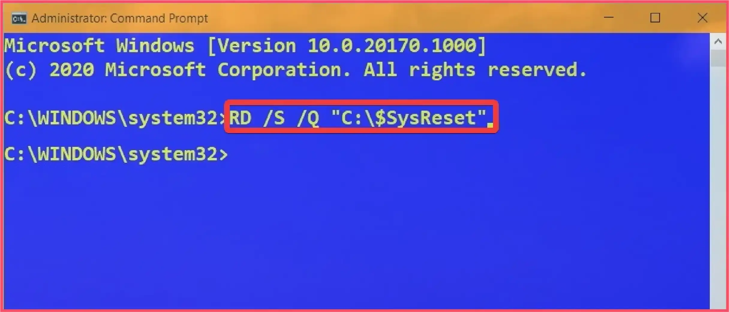 Step to delete SysReset folder using Command Prompt
