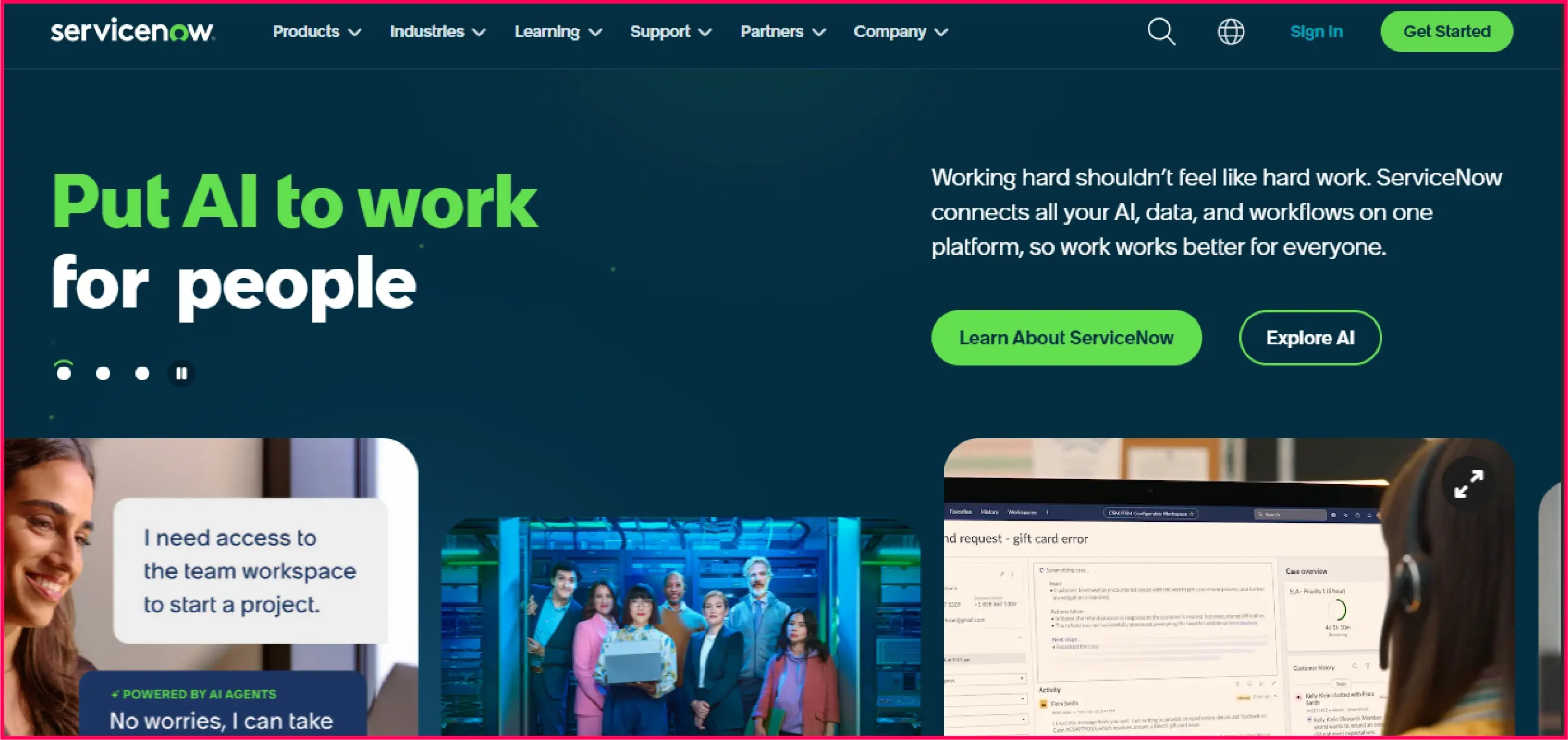 ServiceNow website homepage