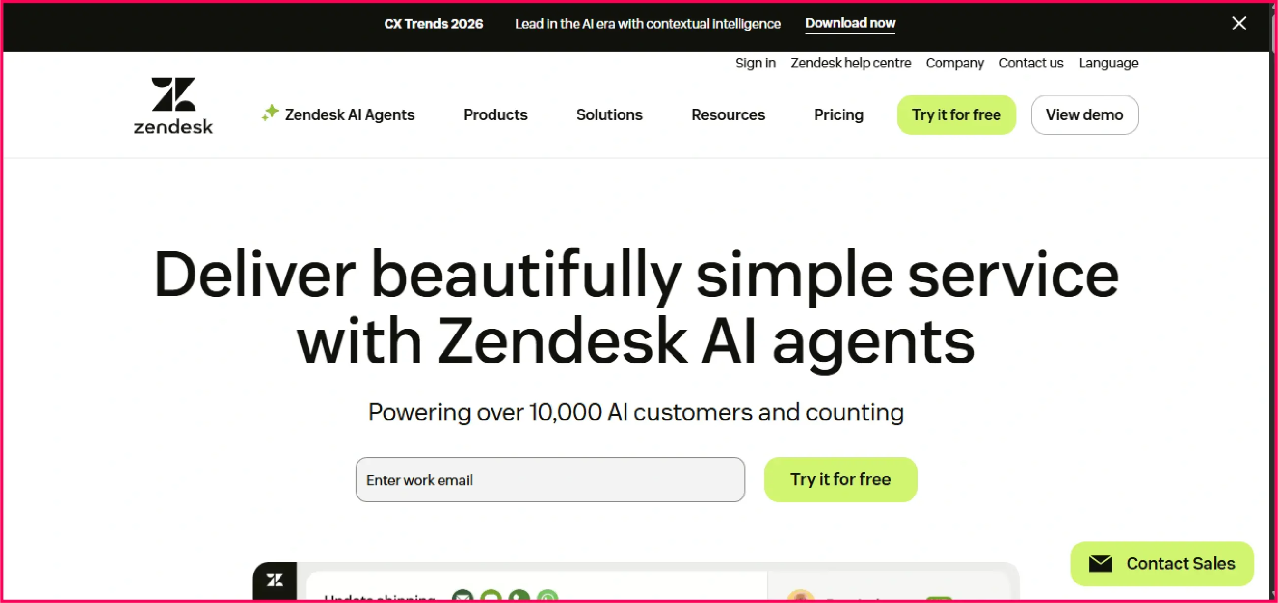 Zendesk website homepage