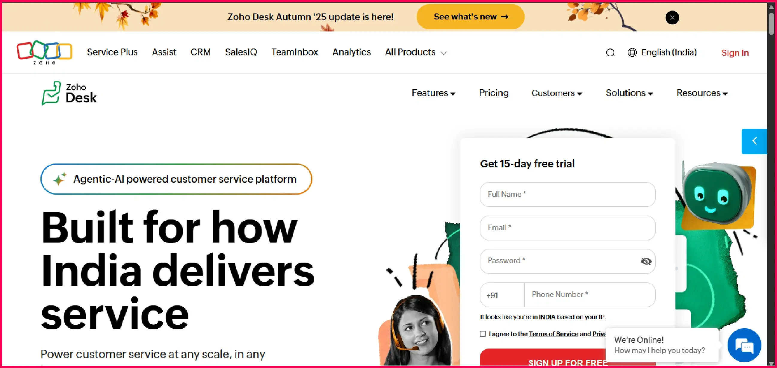 Zoho Desk website page