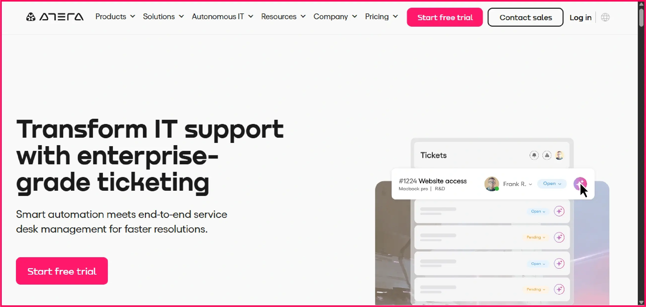 Atera website service desk page