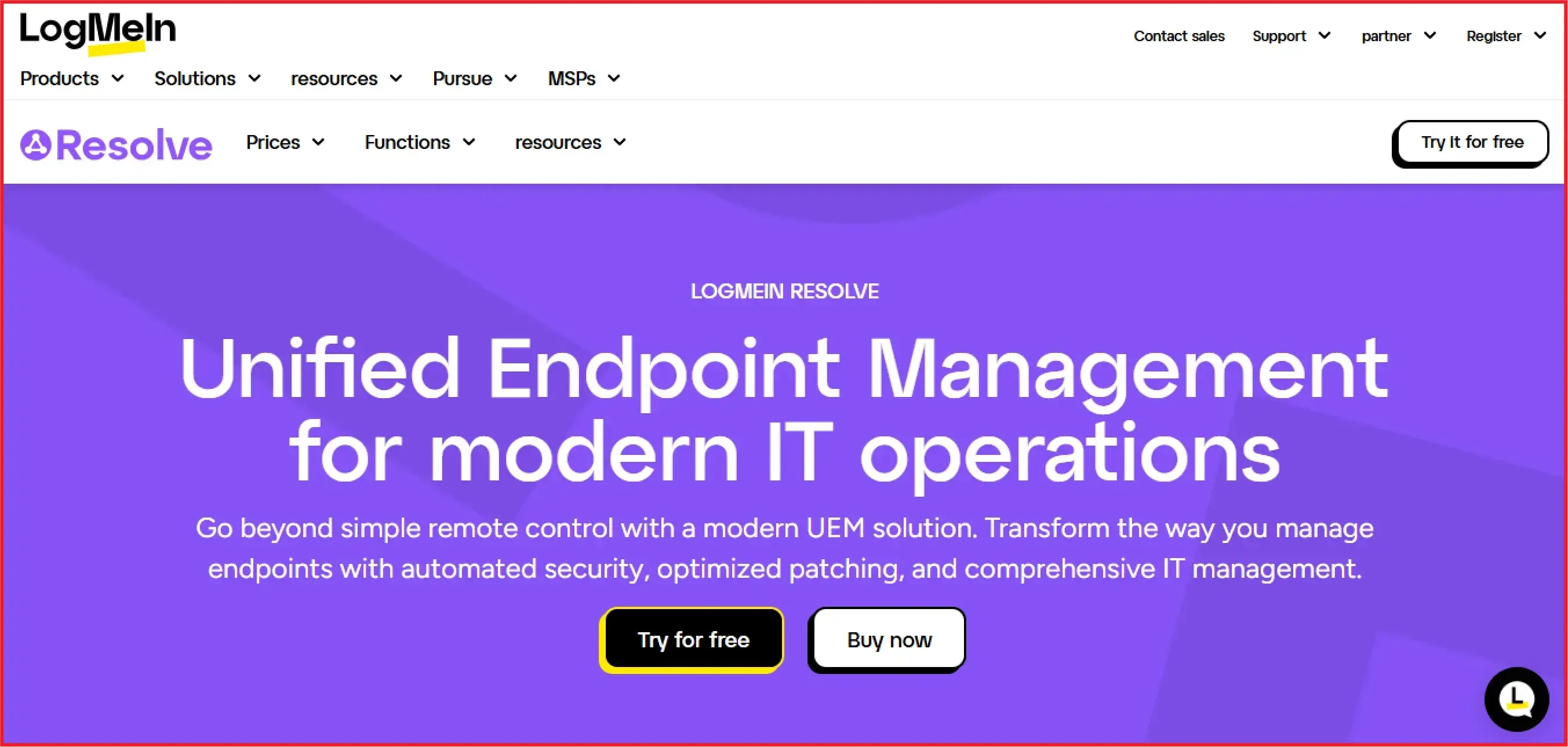 LogMeIn Resolve homepage featuring unified endpoint management for IT operations
