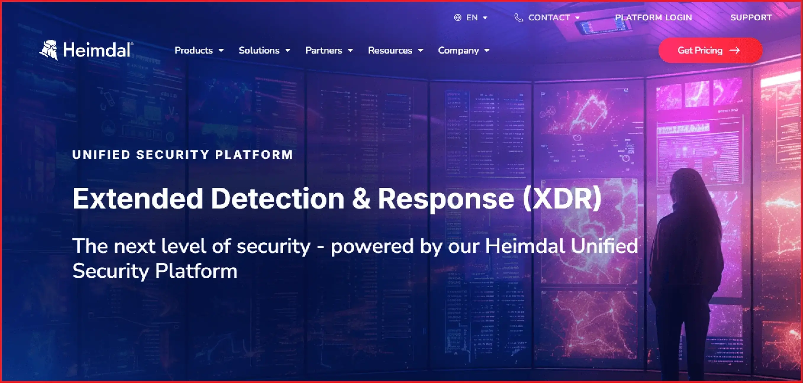 Heimdal Unified Security Platform homepage featuring XDR and next-level security