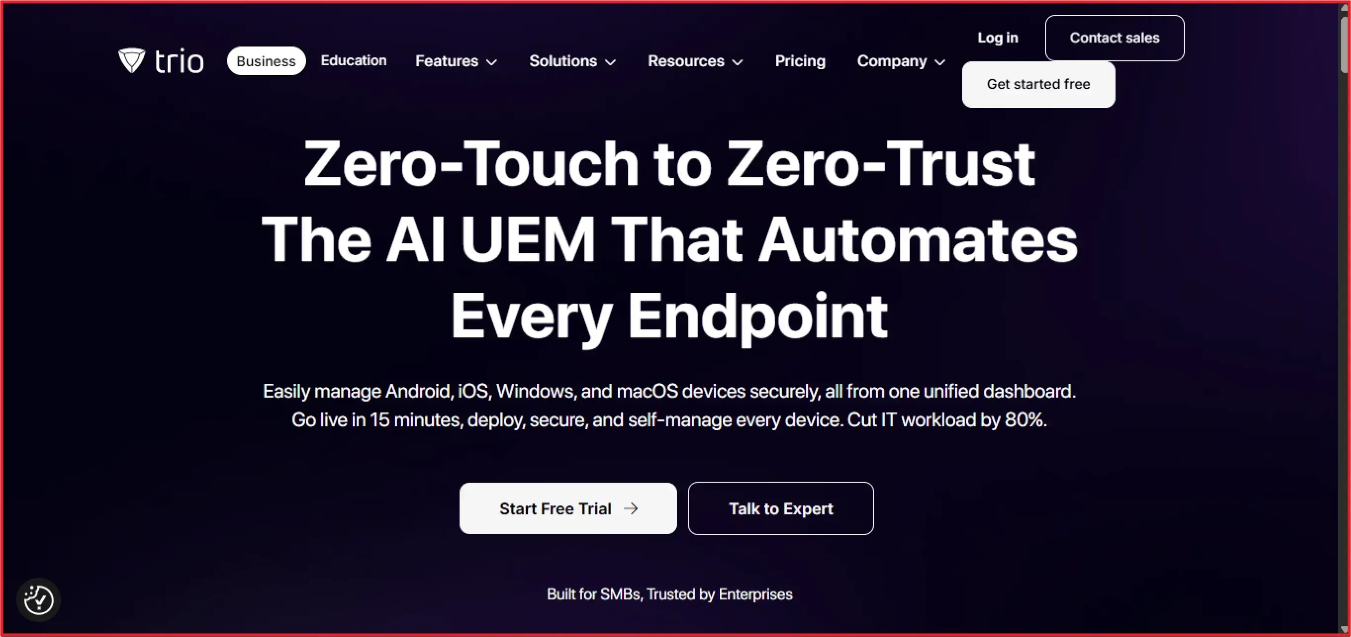 Trio interface showing unified endpoint security and automated IT workflows