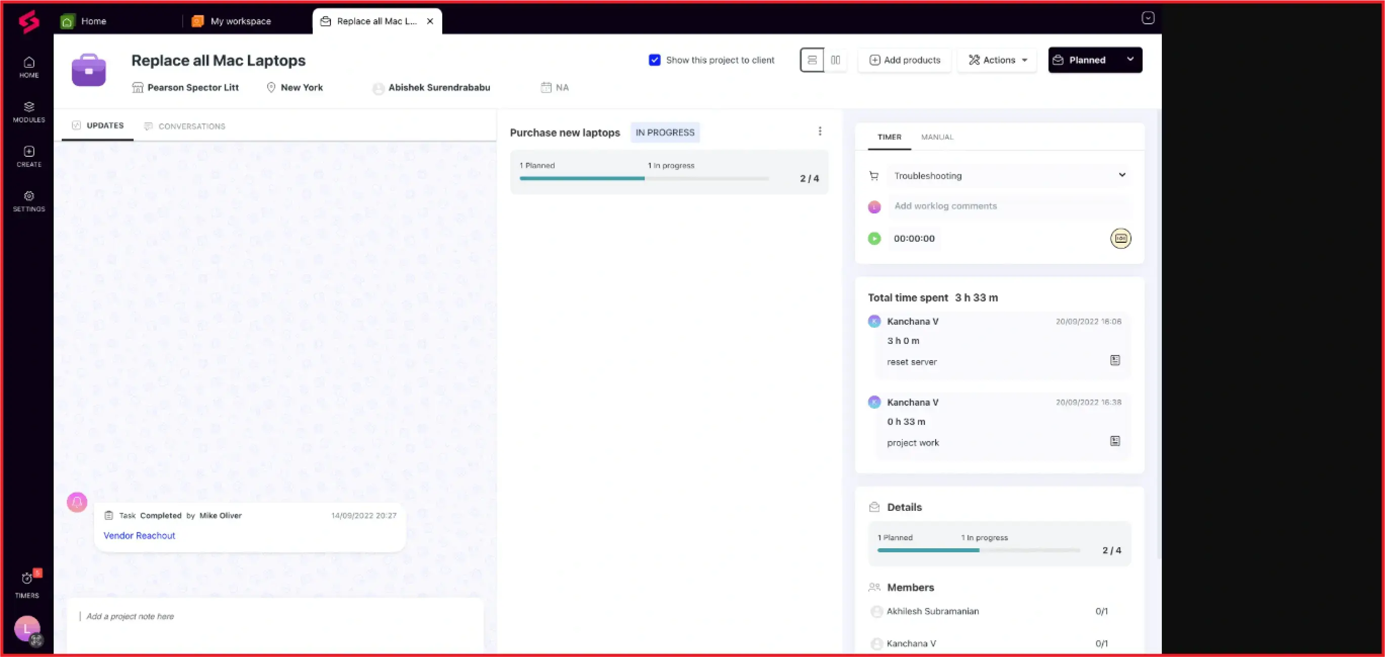 SuperOps project management dashboard for MSPs and IT teams
