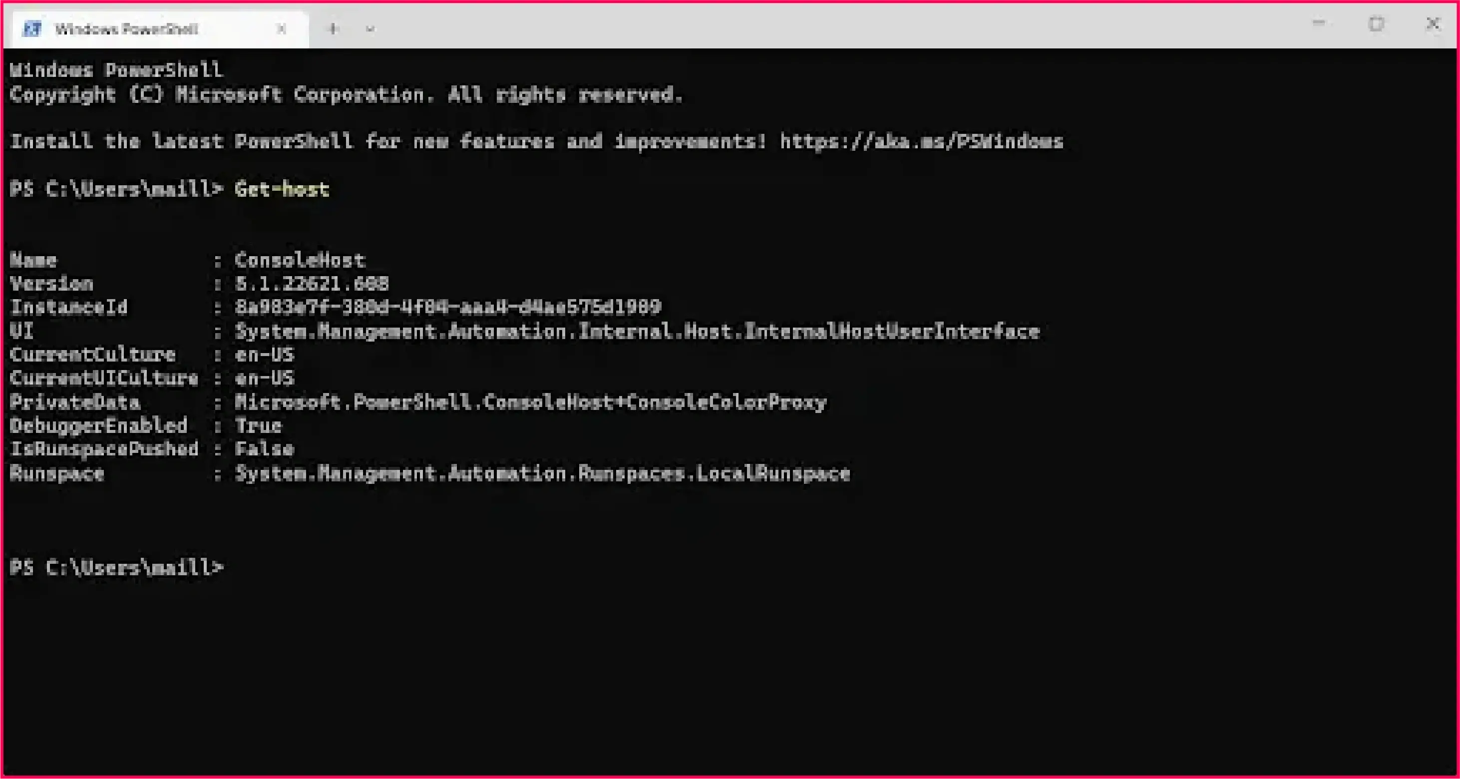 Check PowerShell version using the Get-Host command