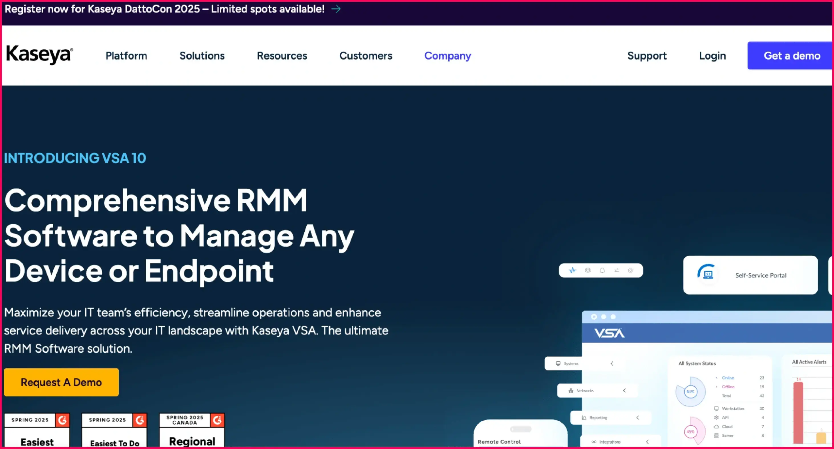 Kaseya dashboard showcasing endpoint management and IT automation