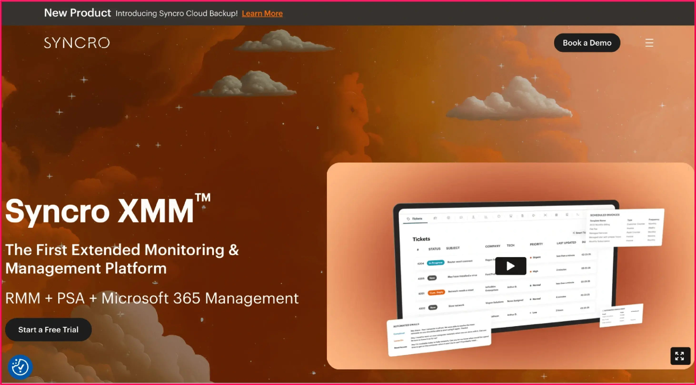 Syncro website homepage