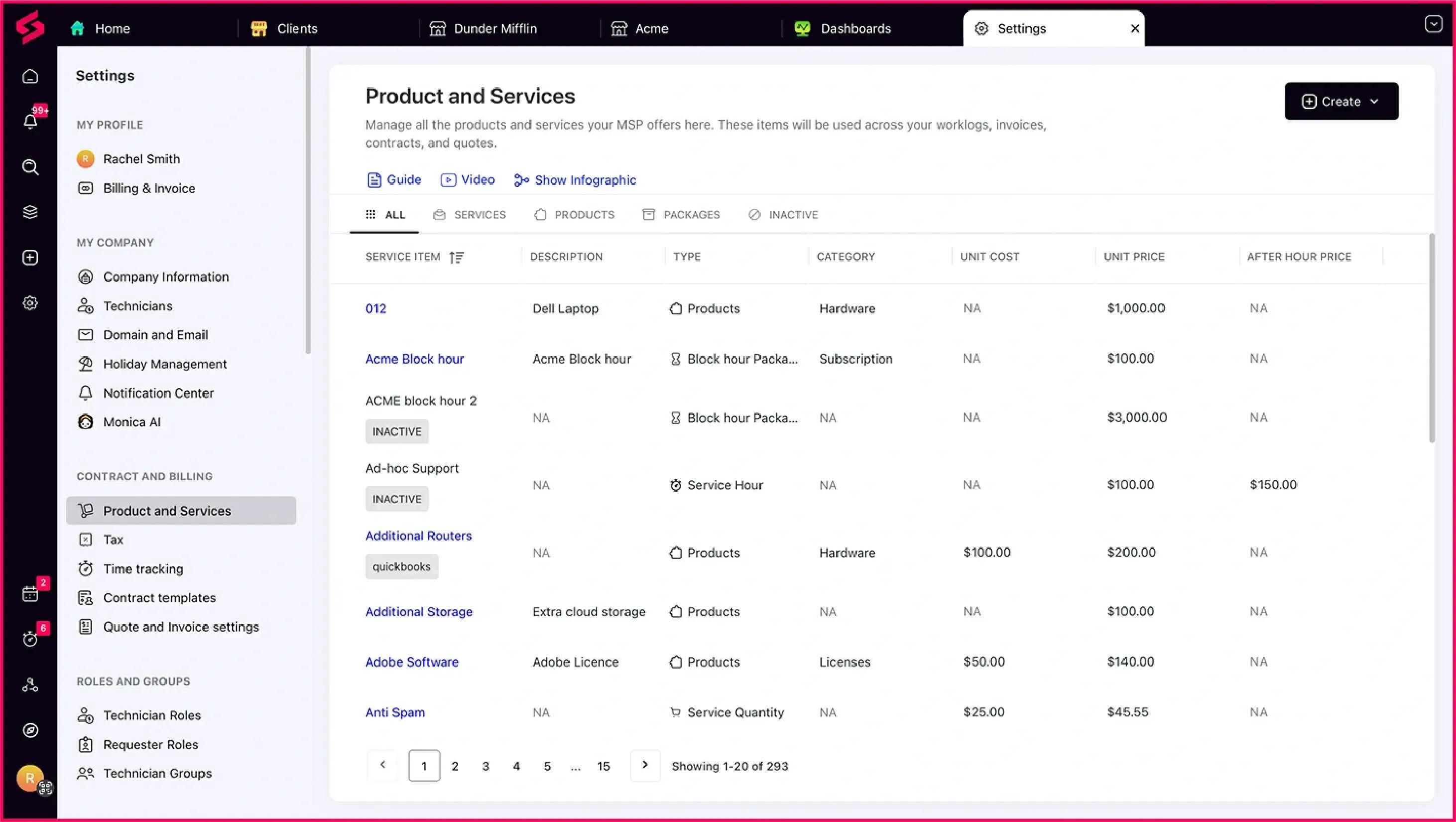 SuperOps’ contract management dashboard