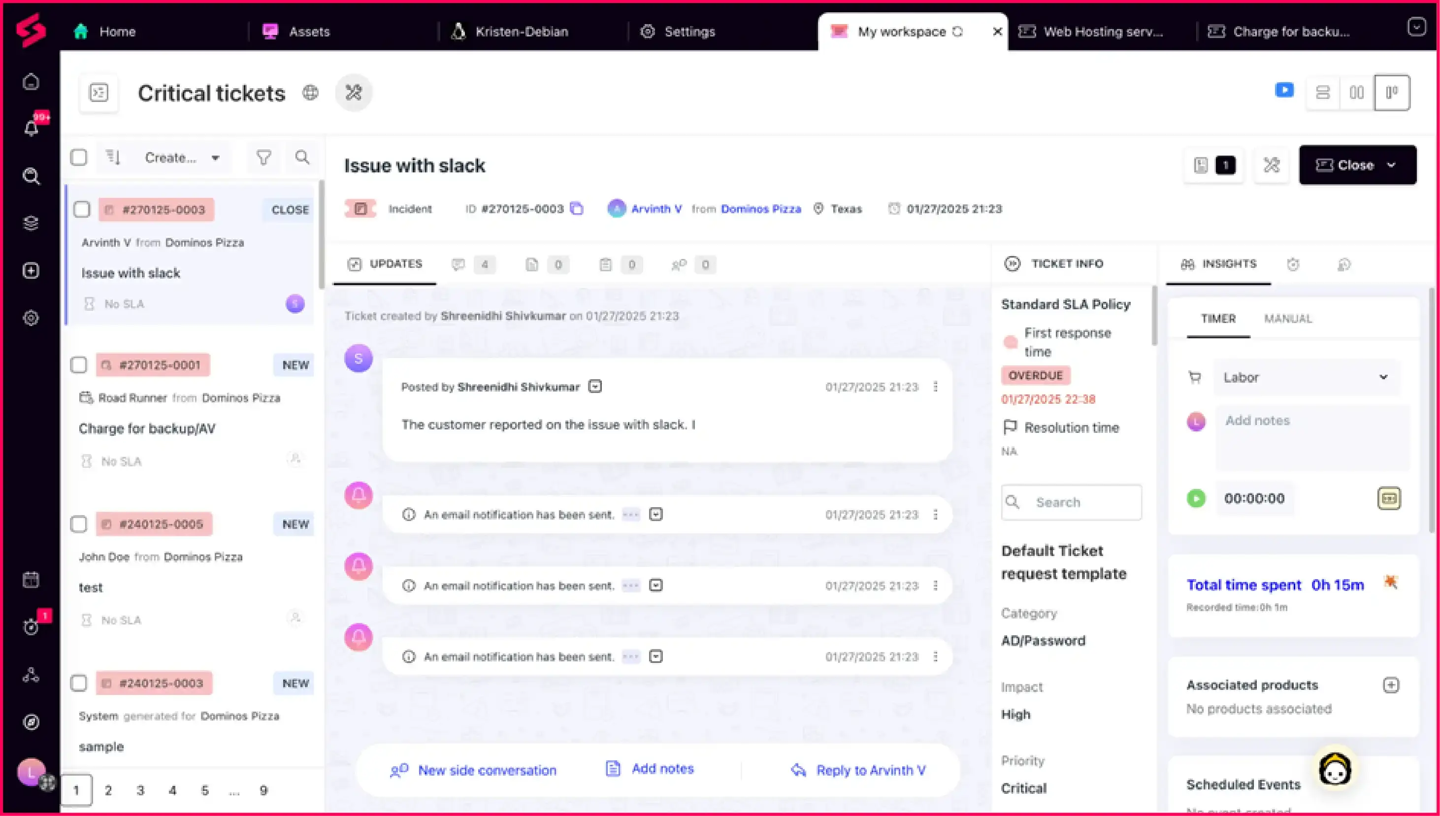 SuperOps service desk interface