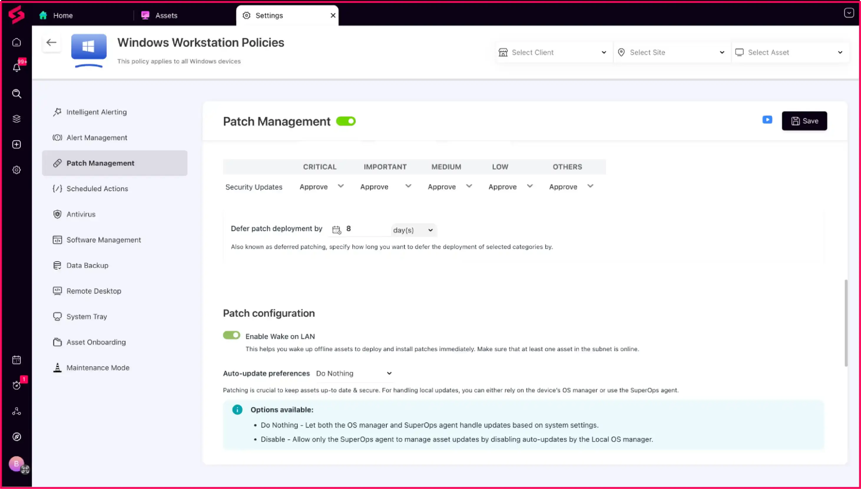 Automated patch workflow with SuperOps