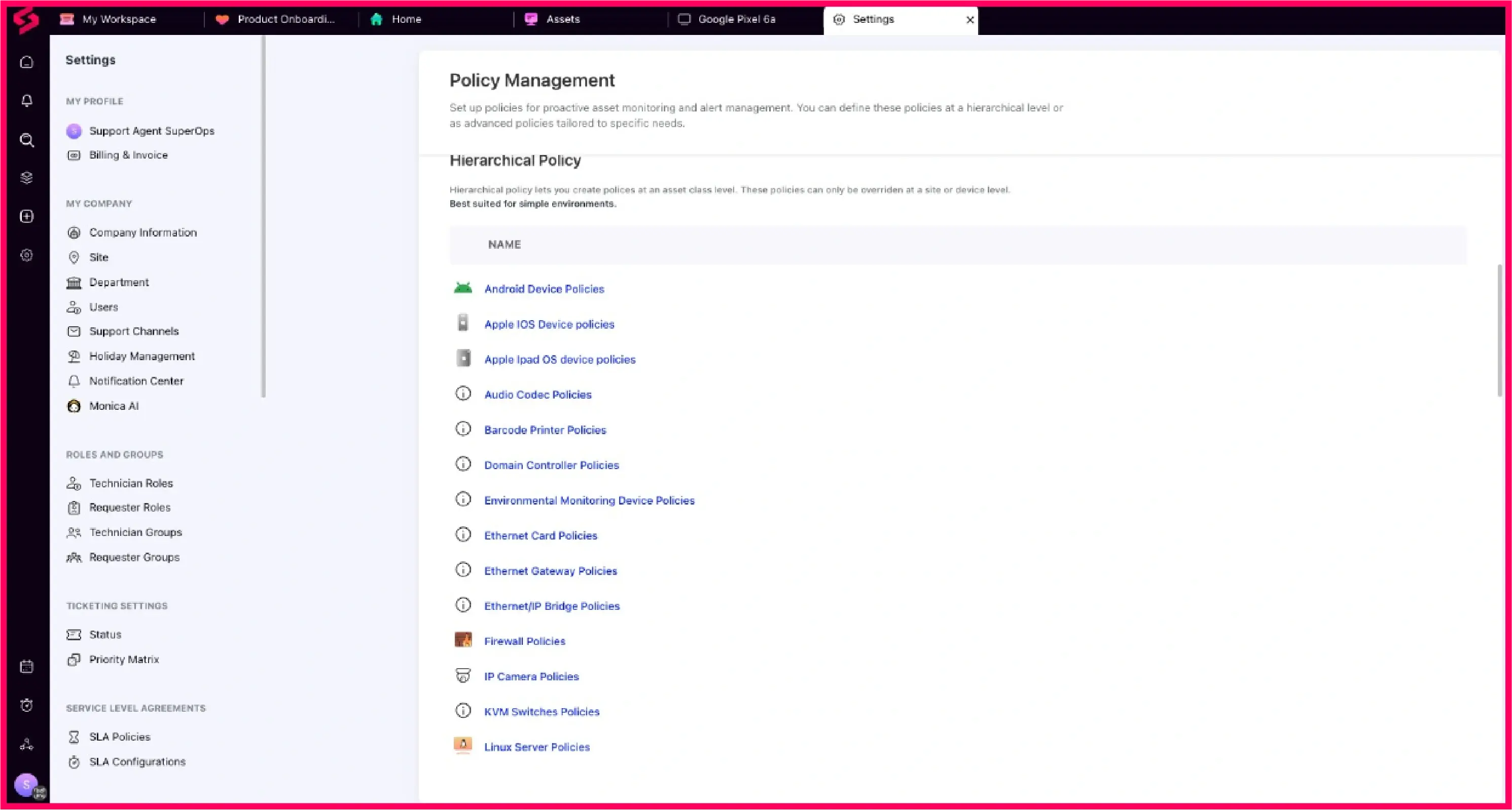 Policy management for Android devices