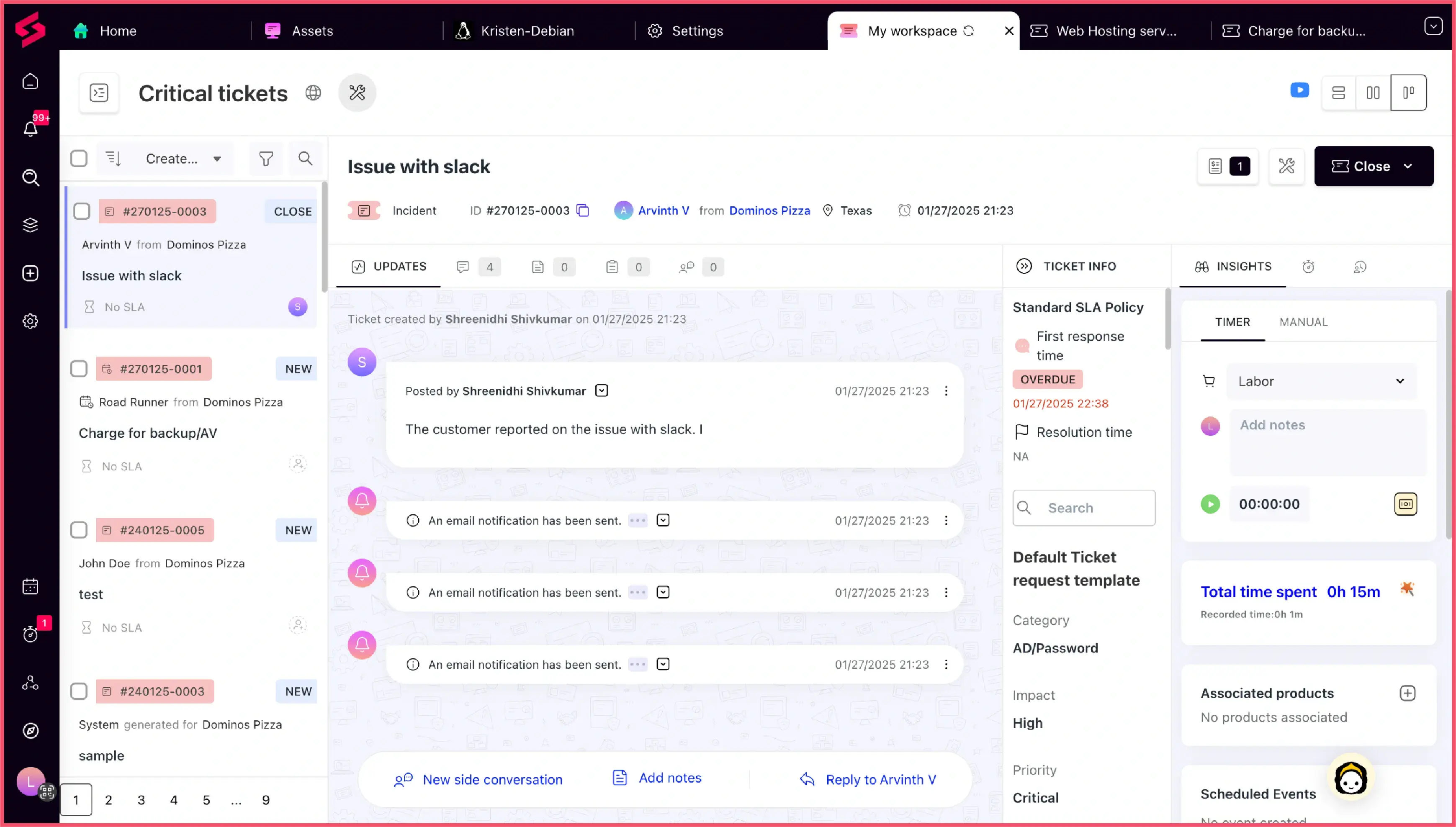 SuperOps service desk interface