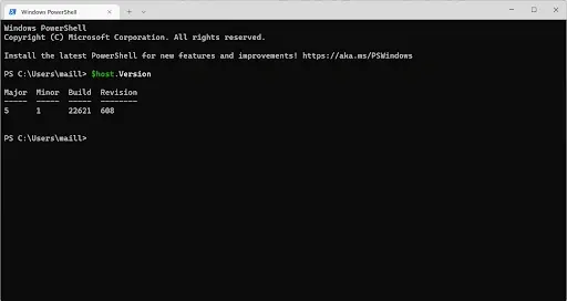 Check PowerShell version using $host.version
