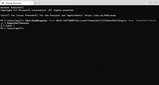 Get PowerShell version via registry command