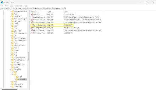 Check PowerShell version in Registry under 