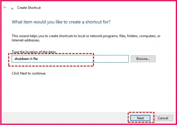 Creating a desktop shortcut to enter UEFI firmware settings